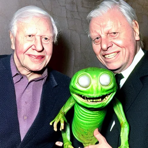 Prompt: Sir David Attenborough with a green alien