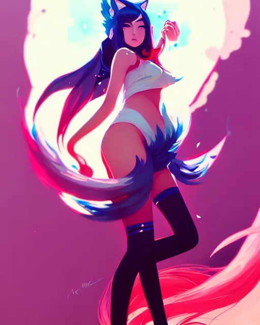 Image similar to a ultradetailed painting of ahri from league of legends by conrad roset, greg rutkowski and makoto shinkai trending on artstation