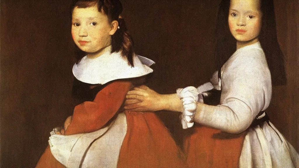 Prompt: A decent young girl portrait by Diego Velazquez.