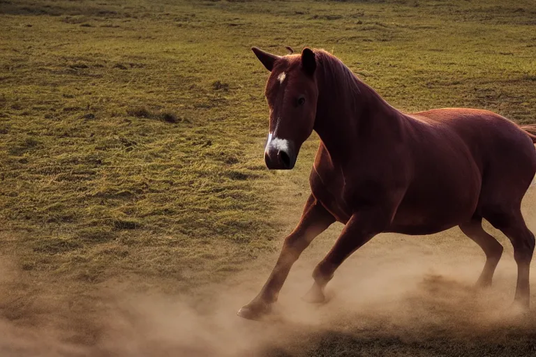 Image similar to a horse bull!!! hybrid! hyper realistic!! realistic lighting!! wildlife photographer of the year!!! bold natural colors, national geographic, hd, wide angle, 8 k