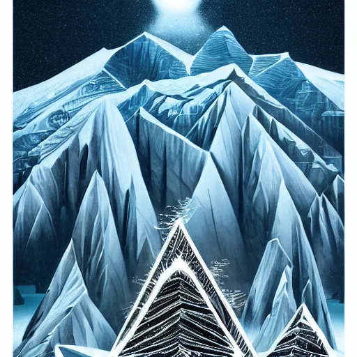 Image similar to epic masterpiece of confrontation between man and diamond mountain spirit Antarctica, gift of birth, origin mythos, astounding beauty, cinematic, establishing shot, extremely high detail, photorealistic, cinematic lighting, intricate line drawings, 8k resolution