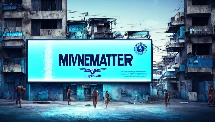 Prompt: Huge Advertising Sign for Mineral Water in a Dystopian Futuristic Favela, Cinematic Lighting, Ultra Quality, Raytracing, Smooth Gradients, Anamorphic Lens, Highly Detailed, Hyperrealistic, Concept Art, Hyperreal