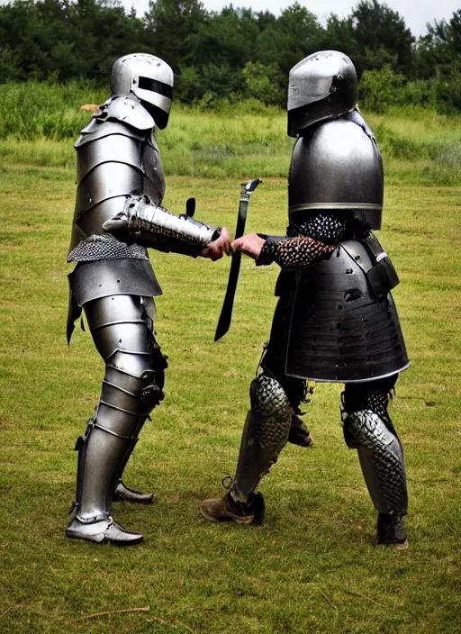 Image similar to modern sword fight in full armor on a field