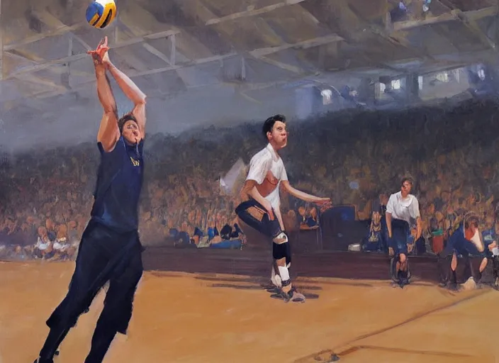Image similar to a highly detailed beautiful portrait of elon musk playing voleyball, by gregory manchess, james gurney, james jean