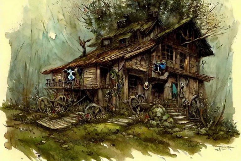 Image similar to (((((a ramshackle outpost in the forest))))) by Jean-Baptiste Monge!!!!!!!!!!!!!!!!!!!!!!!!!!!