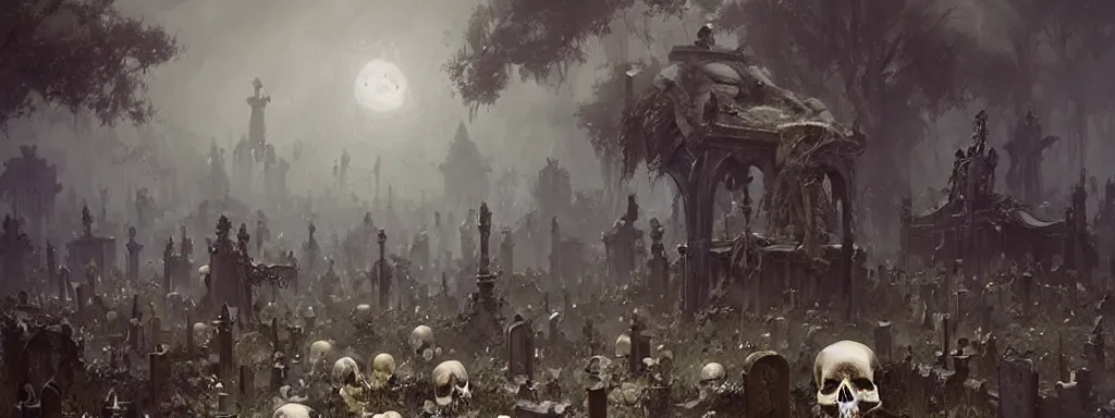 Prompt: a graveyard of skulls, greg rutkowski