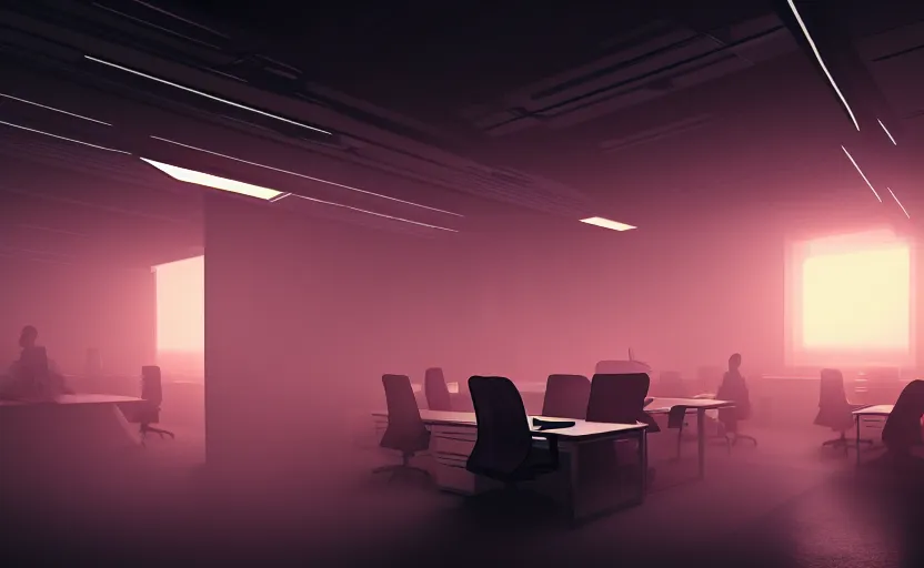 Prompt: office, horror scene, fluorescent lighting, beautiful volumetric-lighting-style atmosphere, futuristic atmosphere, intricate, detailed, photorealistic imagery, artstation