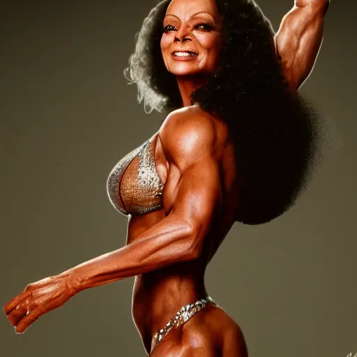 Diana ross with the physique of a body builder, hyper