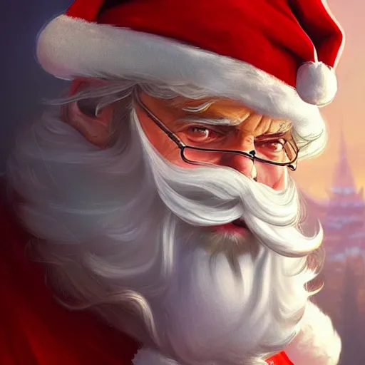 Image similar to Hanif Bali as Santa Claus, closeup, D&D, fantasy, intricate, elegant, highly detailed, digital painting, artstation, concept art, matte, sharp focus, illustration, hearthstone, art by Artgerm and Greg Rutkowski and Alphonse Mucha