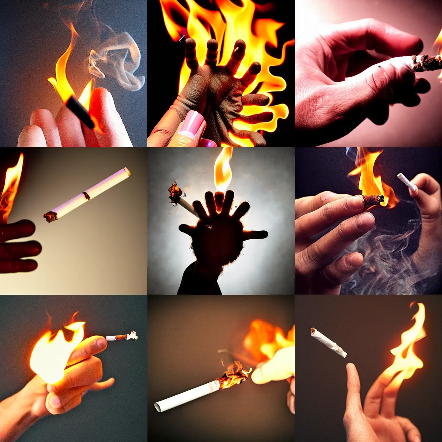 Prompt: very accurate photo, very coherent image, hyper realistic photo of a human hand with a burning cigarette in it, by Omar Reda, Tim Booth, exactly 4 fingers, very detailed, award-winning shot