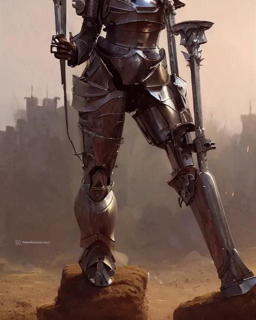 Image similar to hyper realistic photo of medieval android armored paladin girl, with porcelaine doll face, full body, cinematic, artstation, cgsociety, greg rutkowski, james gurney, mignola, craig mullins, brom