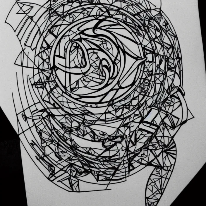 Image similar to minimal bold line work abstract minimal shape tribal recursive design, black and white, sacred geometry, tattoo design, blackwork, geometric