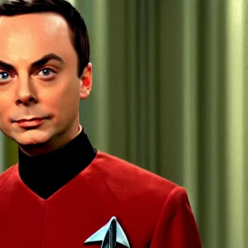 Image similar to sheldon cooper from the big bang theory in star trek ( 1 9 9 6 )