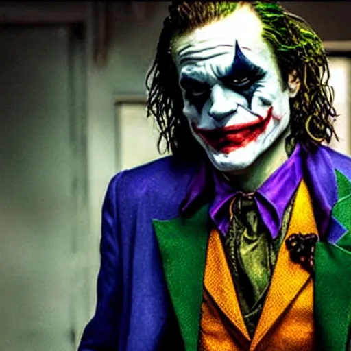 Image similar to the joker dressed as batman