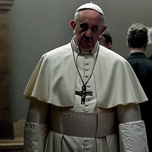 Image similar to movie still, movie frame, the pope as the main character in resident evil