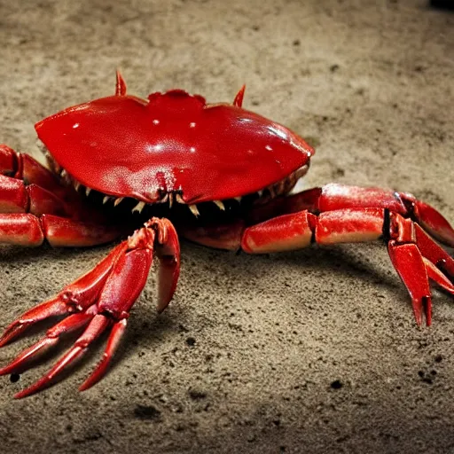 Image similar to big budget horror movie about a blood splattered crab