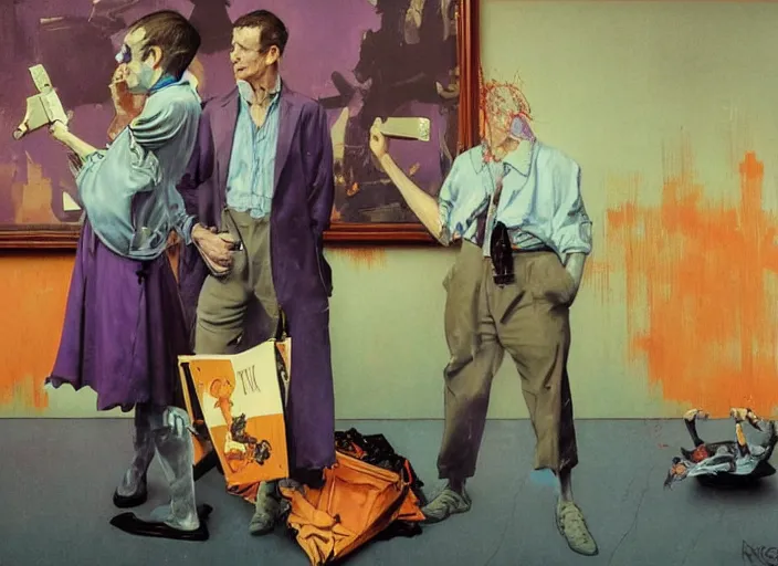 Prompt: a still from the tv series law and order by francis bacon and norman rockwell and james jean, and mark brooks, triadic color scheme, by greg rutkowski, syd mead and edward hopper and norman rockwell and beksinski, dark surrealism, purple and orange and turquoise