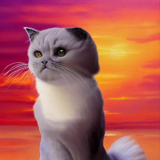 Prompt: oil painting portrait of a beautiful seal bicolor ragdoll cat wearing an artist smock and beret holding a paint palette with easel in front of the cat, sunset background, digital art, concept art, highly detailed, 3-D 4k, trending on art station, Mark Brooks,