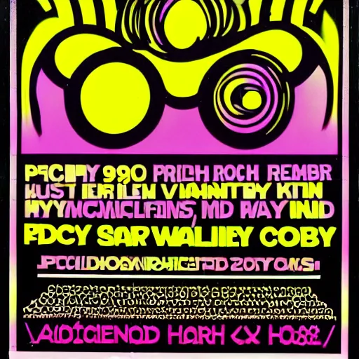 Image similar to psychedelic 1980s uk rave flyer, acid house, smiley face