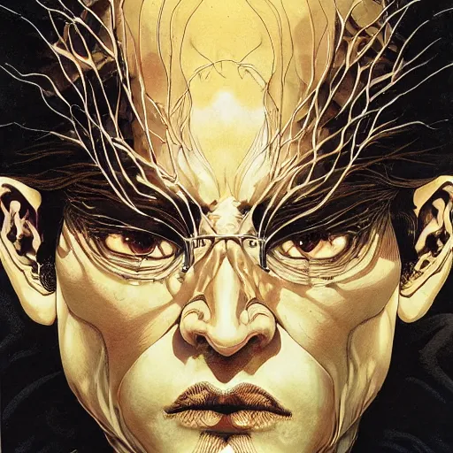 Prompt: portrait of morpheus, symmetrical, by yoichi hatakenaka, masamune shirow, josan gonzales and dan mumford, ayami kojima, takato yamamoto, barclay shaw, karol bak, yukito kishiro