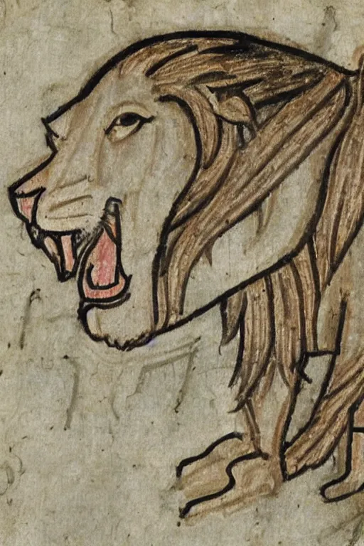 Prompt: Terrible Medieval Drawings of a lion of an illuminated manuscript.