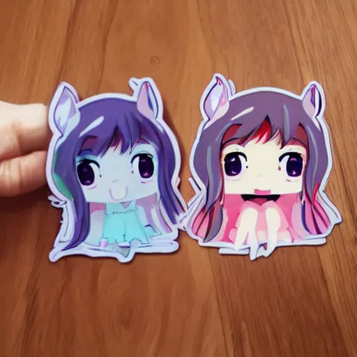 Prompt: die cut sticker of anime chibi kawaii cute tsundere unicorn