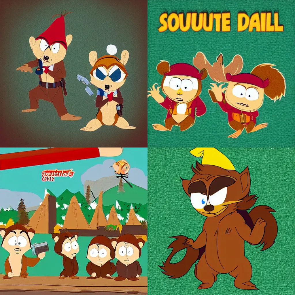 Prompt: Chip 'n Dale, in style of south park