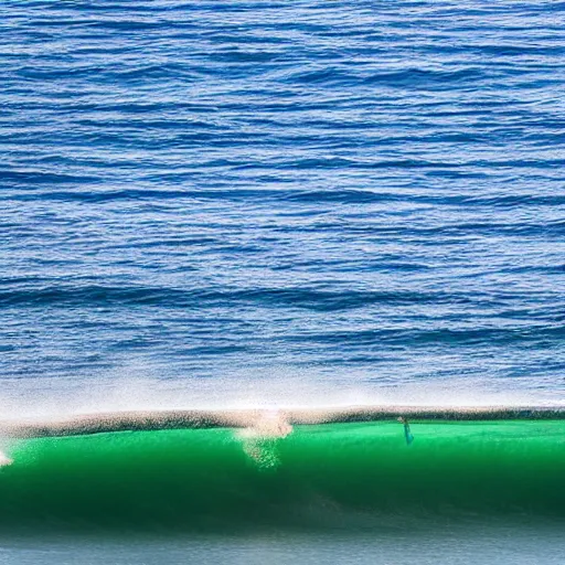 Prompt: small perfect reef point wave breaking in shallow clear water directly in front of the tilt shift camera view hollister ranch offshore winds kelp islands on horizon oil dereks on horizon late afternoon fall time central california