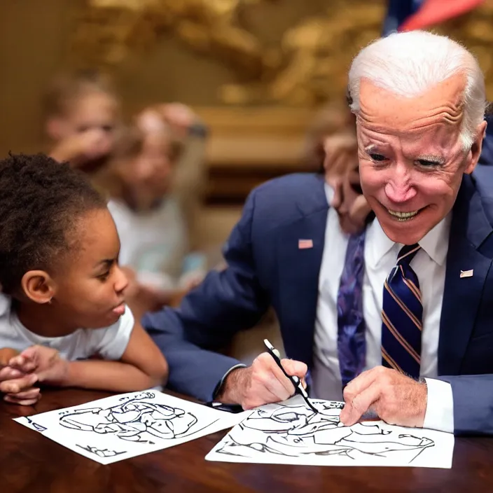 Prompt: joe biden having fun with a kids coloring book