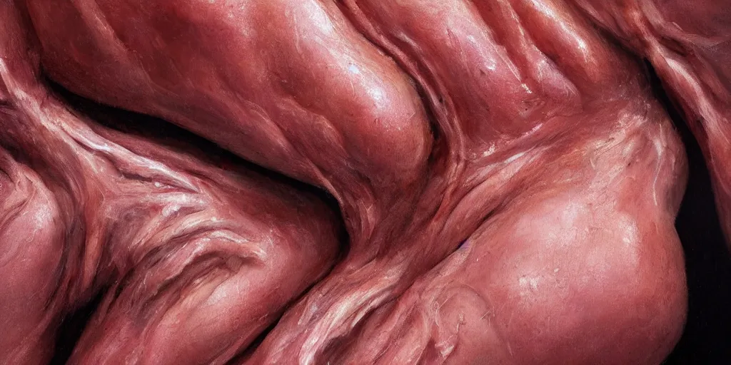 Prompt: medical detail of flesh skin painitng, wrinkles and muscles, meat hairs, 4k, oil on canvas, photorealistic, soft light, cinematic lighting, vibrant, macro details, contrasting, nightscape