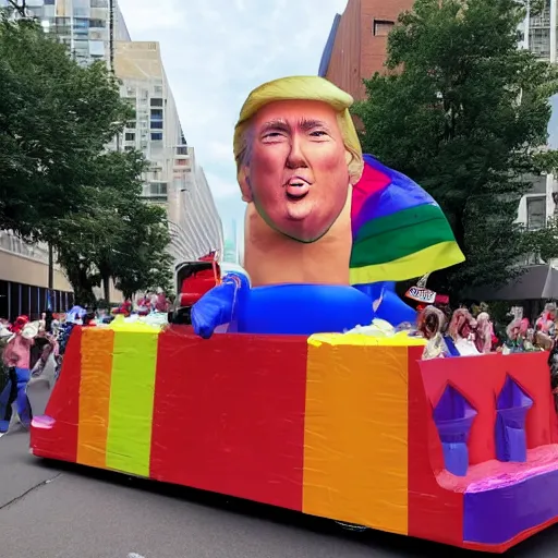 Image similar to pride parade float in the shape of donald trump