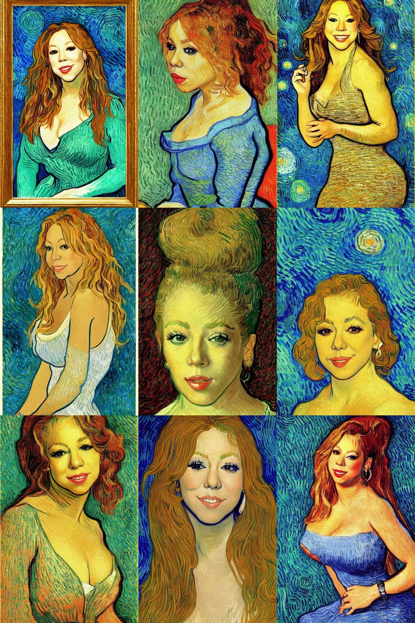 Prompt: Portrait of Mariah Carey 1995 by Van gogh