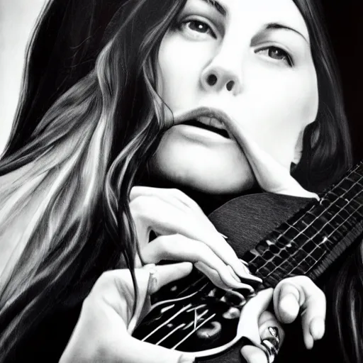 Image similar to a portrait of liv tyler playing guitar by steven taylor