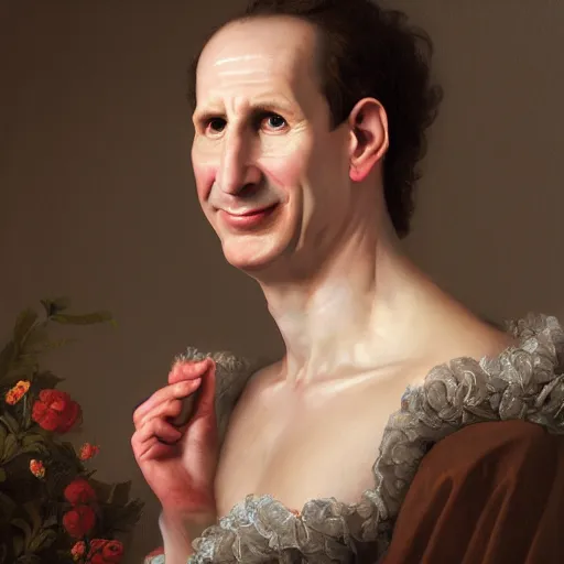 Prompt: A fantasy style portrait painting of Chris Barrie, in the style of François Boucher, Oil Painting, hyperrealistic, render, Regal, Refined, Detailed Digital Art, RPG portrait, Michael Cheval, William-Adolphe Bouguereau, dynamic lighting, Highly Detailed, Cinematic Lighting, Unreal Engine, 8k, HD, octane render