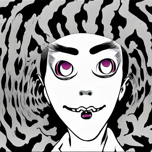 Image similar to computer screen with a body junji ito style