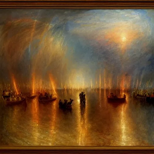 Prompt: a symphonic orchestra playing by the sea in the style of turner
