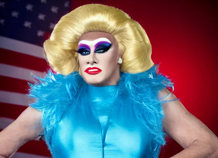 Image similar to photo still of drag queen!!!! donald trump!!!! dressed as a woman dressed as a woman in drag, 8 k, studio lighting