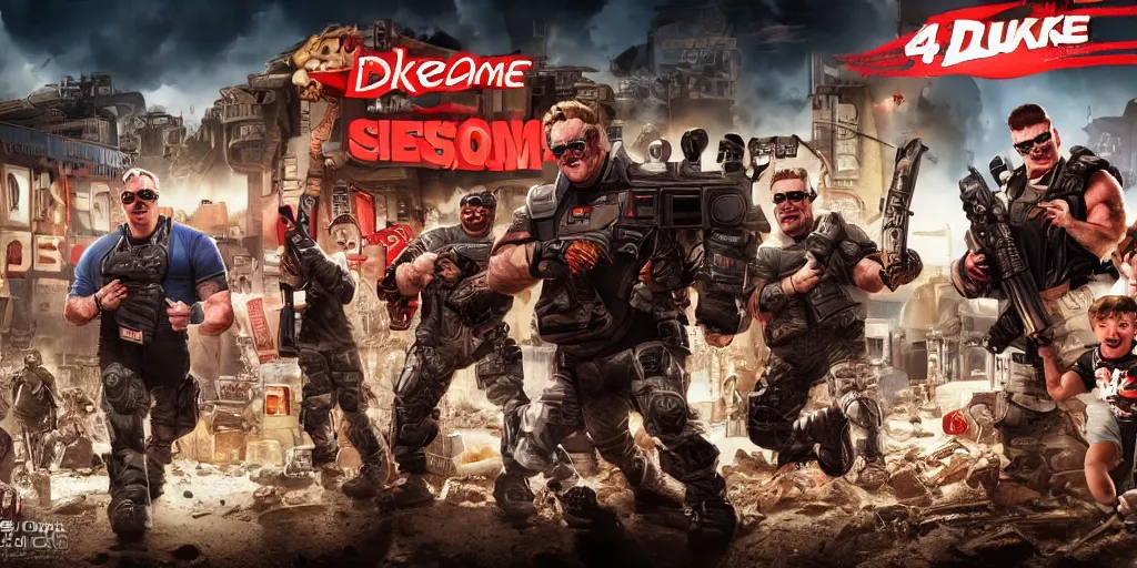 Prompt: duke nukem family sitcom comedy, realistic 4 k octane beautifully detailed render, 4 k post - processing, highly detailed, intricate complexity, epic composition, magical atmosphere, cinematic lighting, masterpiece, ultra hd