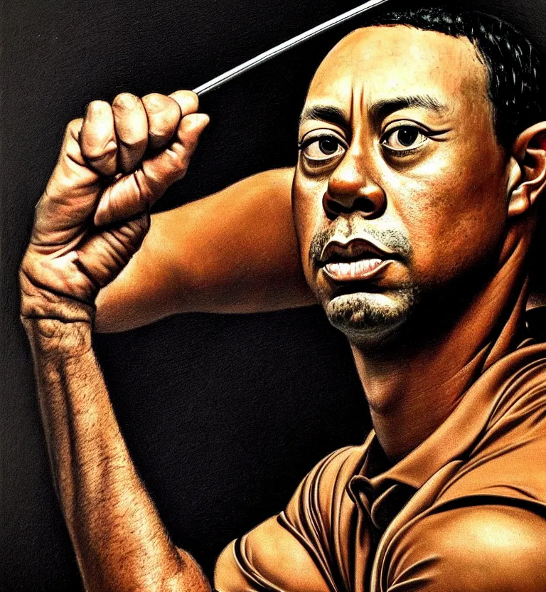 Prompt: tiger woods portrait by caravaggio.
