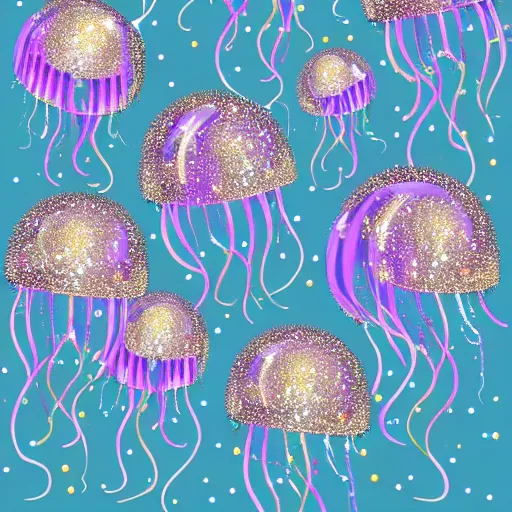 Image similar to Sparkling jellyfish swimming in glitter