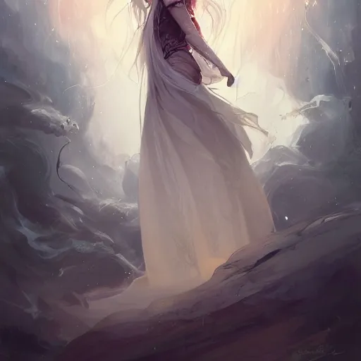 Prompt: a beautiful sorceress in long flowing robes, by charlie bowater, loish, peter mohrbacher, artgerm, greg rutkowski, krenz cushart, wlop, trending on artstation