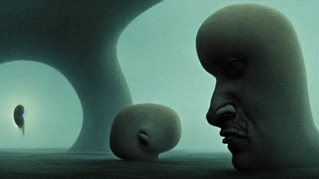 Image similar to the strange creature in my eye, film still from the movie directed by denis villeneuve and david cronenberg with art direction by salvador dali and zdzisław beksinski, wide lens