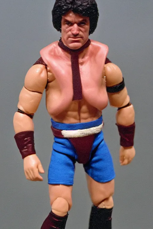 Image similar to володимир зеленськии as a 1 9 8 0 s wrestling action figure, 🇺🇦,