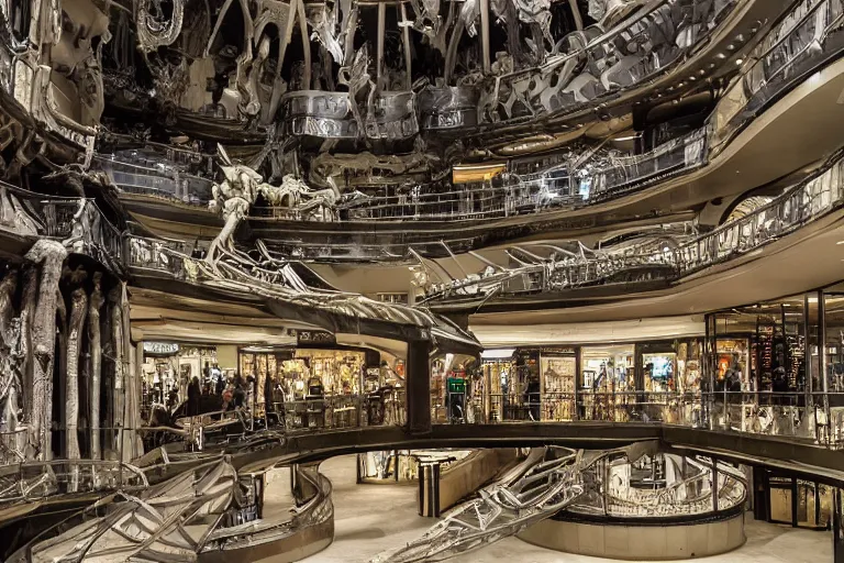 Prompt: hr giger shopping mall interior