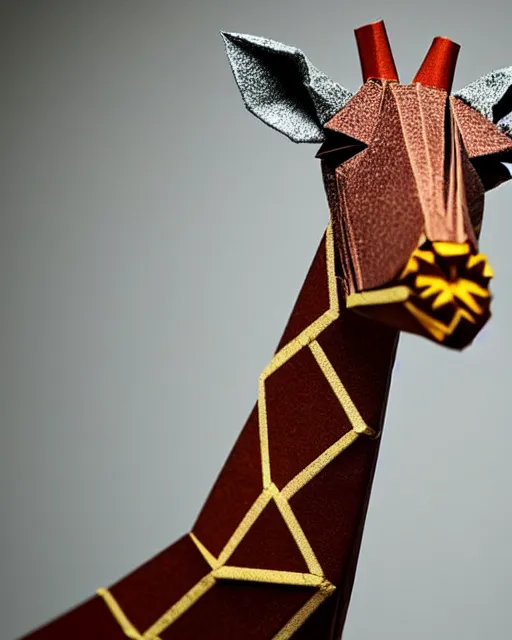 Prompt: an origami giraffe by akira yoshizawa, realistic, very detailed, complex, intricate, studio lighting, bokeh, sigma 5 0 mm f 1. 4