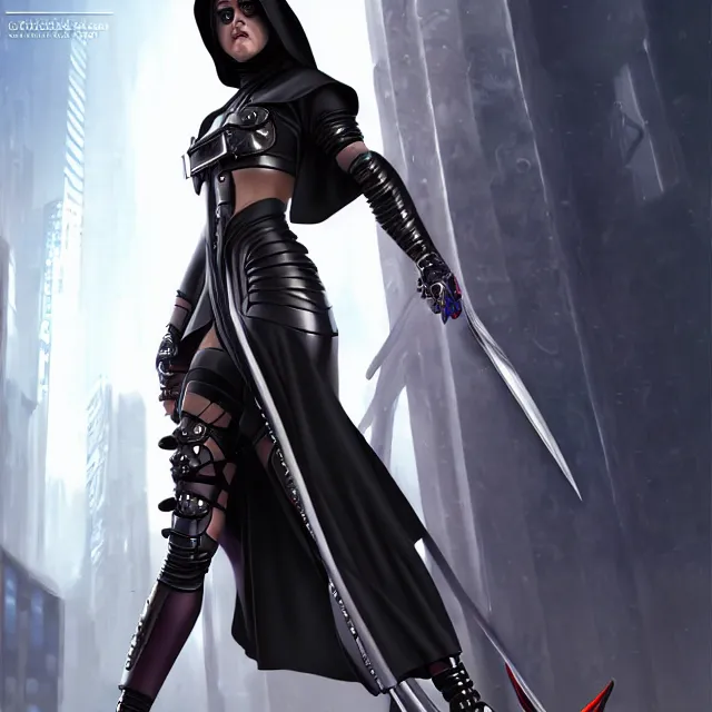 Image similar to cyberpunk nun warrior, full length, highly detailed, 4 k, hdr, smooth, sharp focus, high resolution, award - winning photo, artgerm, photorealistic