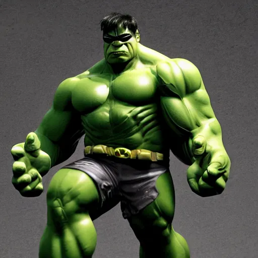 Image similar to the hulk as batman, 8 k, realistic, photo real, smooth, sharp, intricate detail, hyper detail, dramatic lighting, dramatic shading