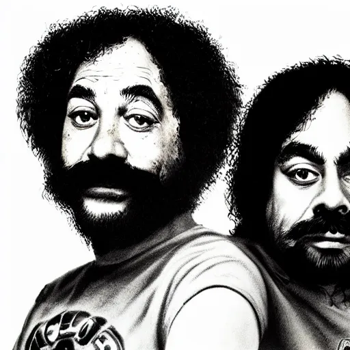 Prompt: portrait of cheech and chong, ultra realistic, highly detailed, hd, sharp focus, highly detailed, vivid colors, cinematic lighting,