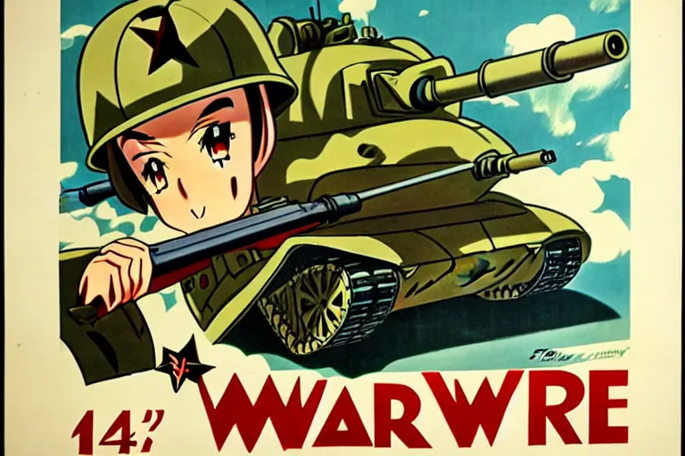 Image similar to 1940s, war, anime, poster, tanks