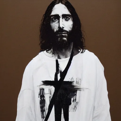 Image similar to jesus in virgil abloh streetwear by nicola samori, off - white style